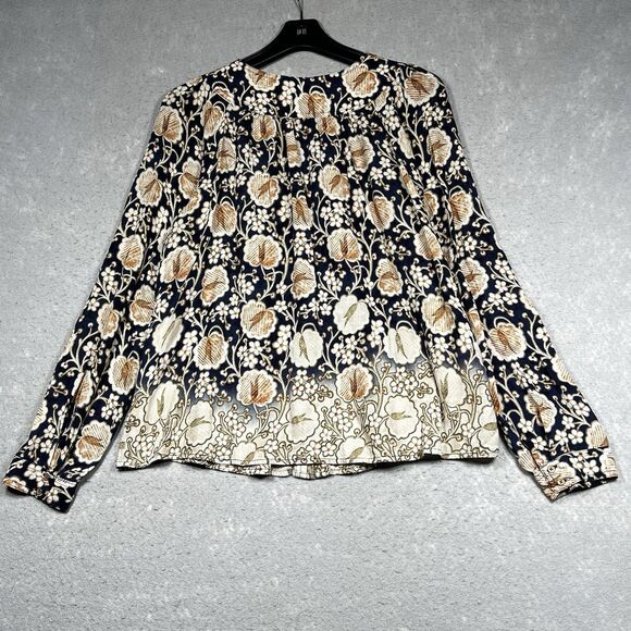 ANTHROPOLOGIE MAEVE Orli Bibbed Button Up Blouse Black Floral Boho Cottage LARGE - Picture 7 of 10
